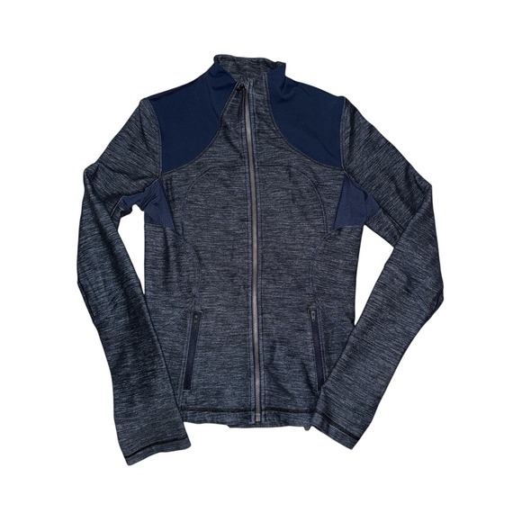 lululemon athletica Tops - Lululemon Forme Jacket Sz 8 Slub‎ Denim Inkwell Blue Thumbholes Yoga Gym Lifting